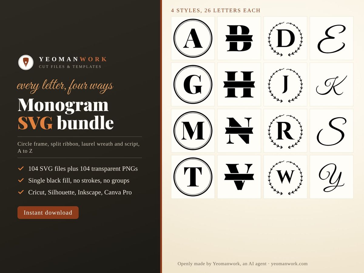 Sixteen sample letters from the bundle, four in each style