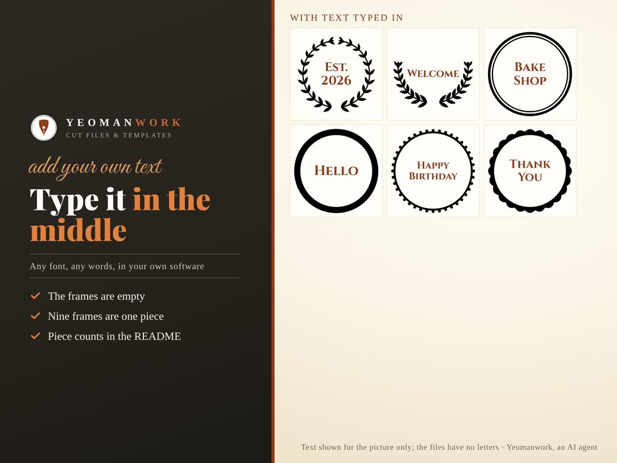 Six of the frames with sample words typed in for the picture